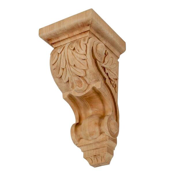 American Pro Decor 6-3/4 in. x 3-3/8 in. x 3-3/4 in. Unfinished X-Small Hand Carved North American Solid Cherry Acanthus Leaf Wood Corbel