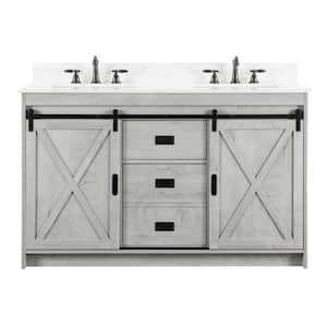 Rafter 54 in. W x 22 in. D Bath Vanity in White Wash with Carrara White Engineered Stone Vanity Top with White Sinks