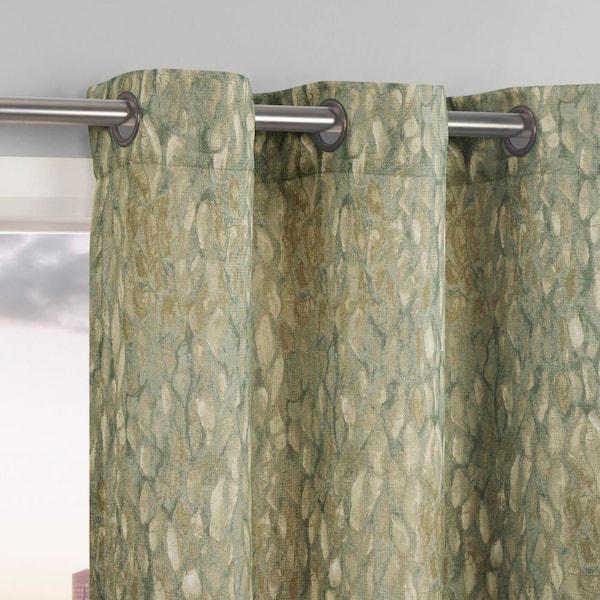 Harlowe Abstract Geometric Harbor Blue Polyester 48 in. W x 84 in. L Grommet Light Filtering Curtain (Single Panel)