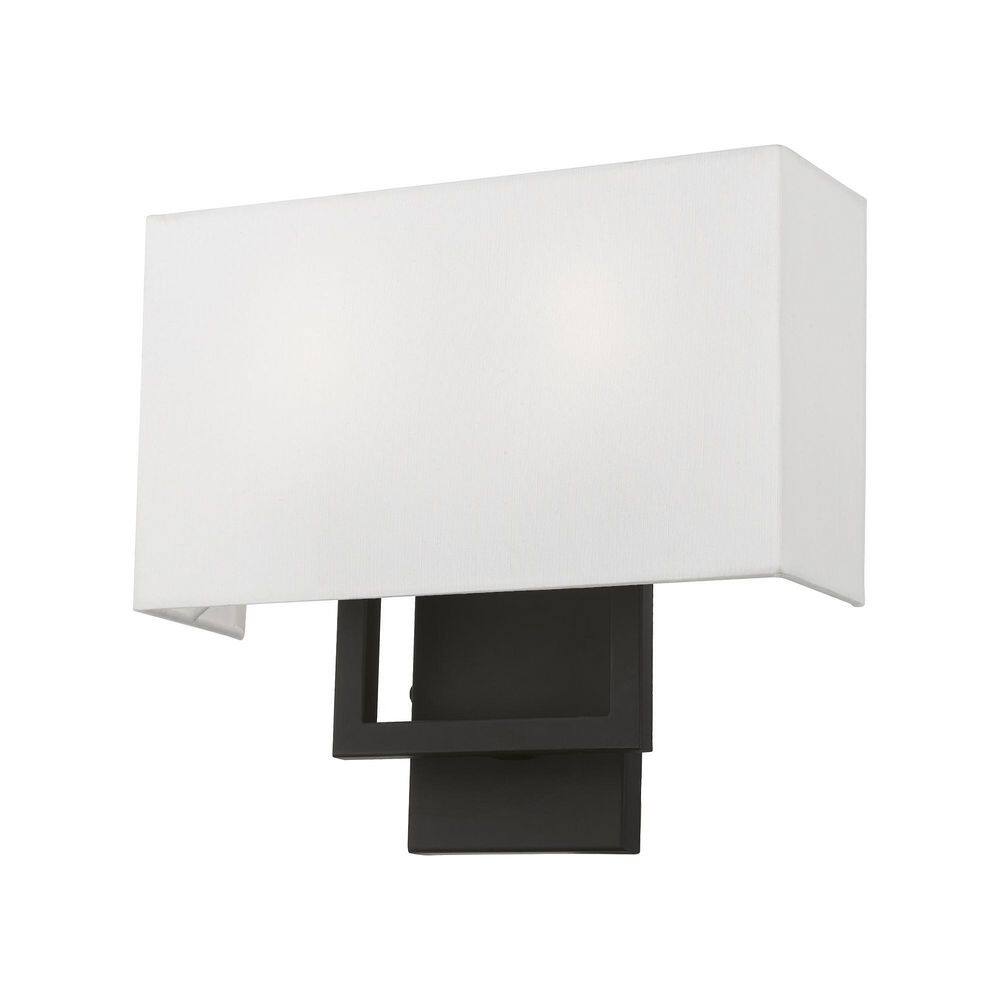 Pierson Rectangular Black Finish 2-Light Wall Sconce with Off-White Shade