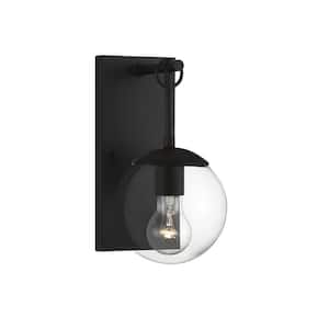 6 in. W x 11 in. H 1-Light Matte Black Hardwired Outdoor Wall Lantern Sconce with Clear Glass Shade