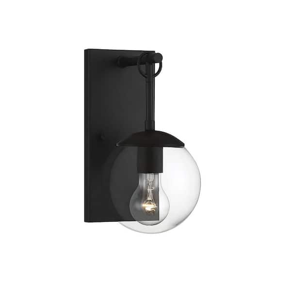 6 in. W x 11 in. H 1-Light Matte Black Hardwired Outdoor Wall Lantern Sconce with Clear Glass Shade