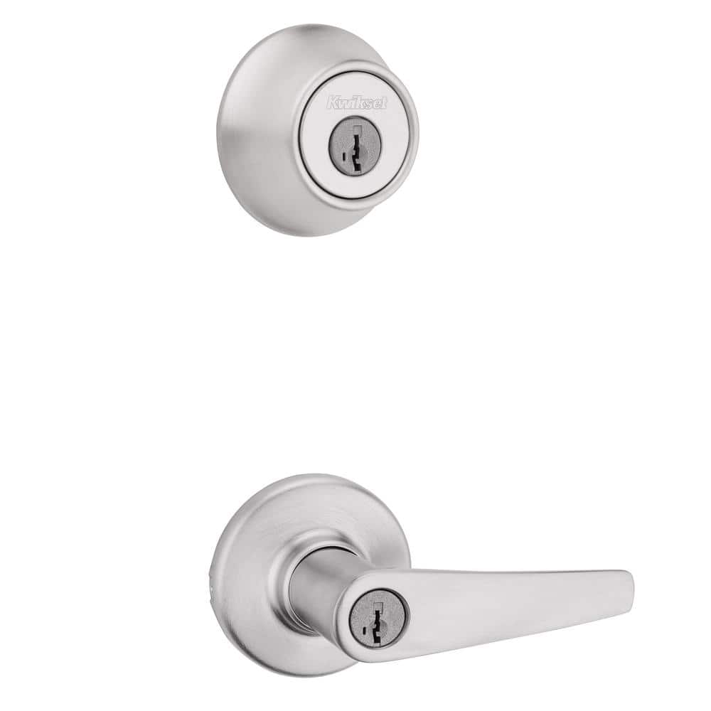 Kwikset Delta Satin Chrome Keyed Entry Door Handle and Single Cylinder  Deadbolt Combo Pack featuring SmartKey Security 690DL26DCPK6SMT The Home  Depot