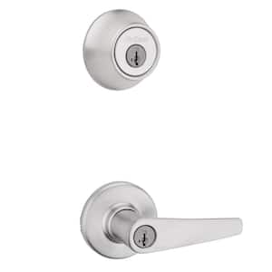 Delta Satin Chrome Keyed Entry Door Handle and Single Cylinder Deadbolt Combo Pack featuring SmartKey Security