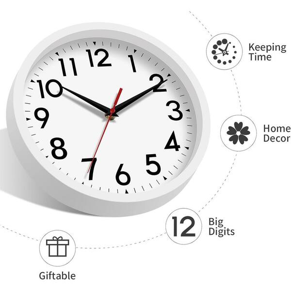 Afoxsos 10 in. White Analog Silent Non-Ticking Battery Operated