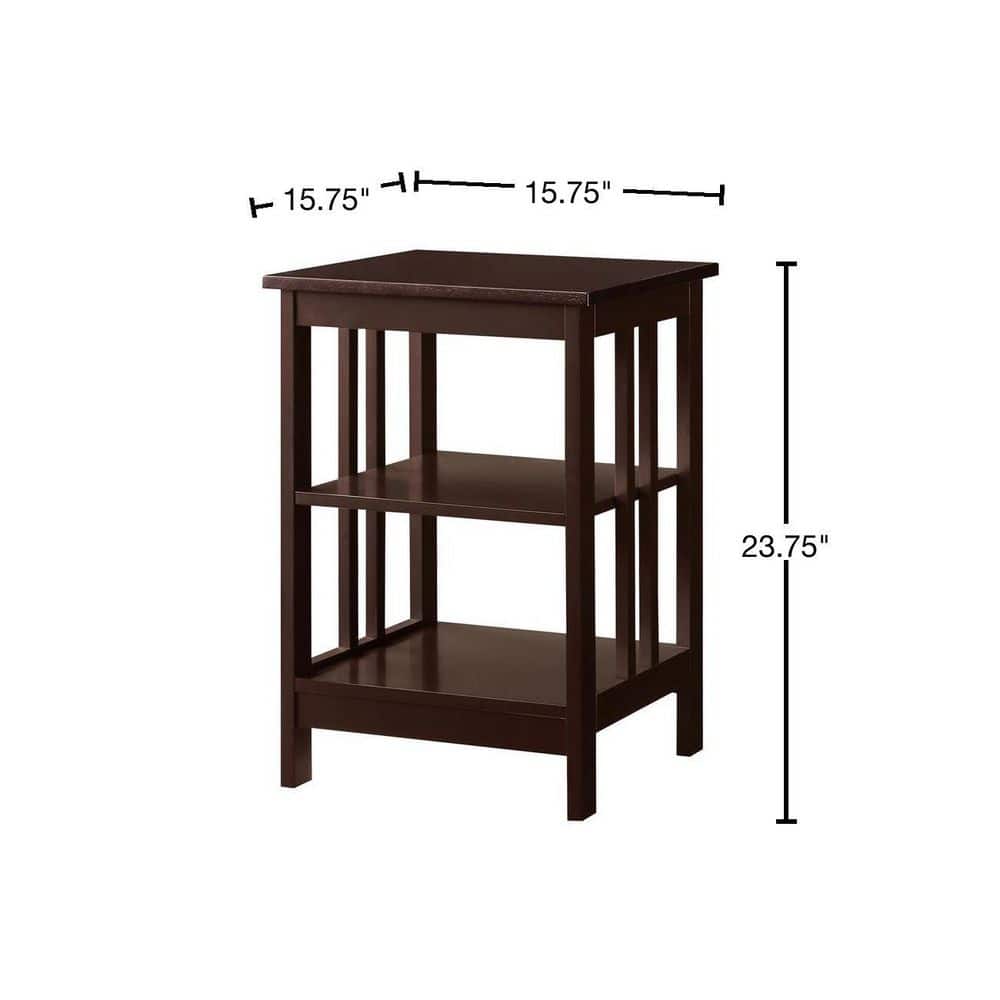 Espresso 24" Rectangular Wood End Table with Shelves