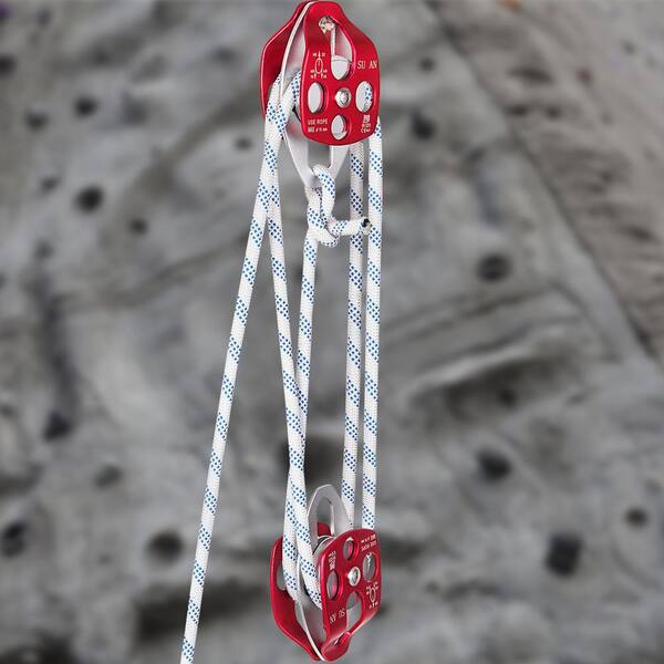 Twin Sheave Block and Tackle, 100-200 ft. Braid Rope, Pulley Rigging 7705 lb. Payload Capacity Wire Rope Trailer Kit