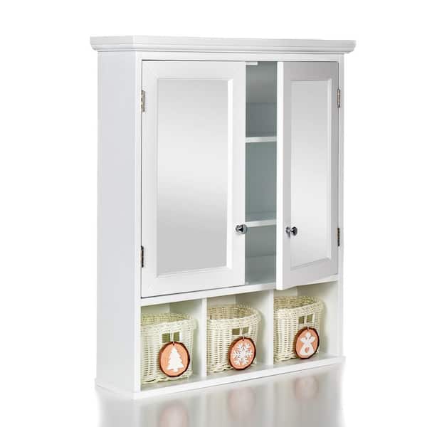 25 in. W x 30 in. H Rectangular White MDF Surface Mount Medicine Cabinet with Mirror, with Adjustable Shelf