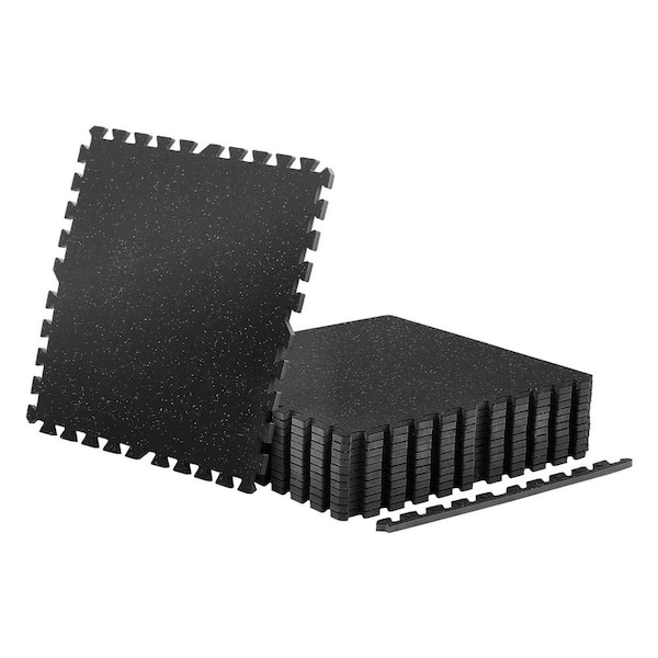 Puzzle Exercise Mat, 12 Piece Fitness Mats, 24 x 24 x 0.56 in., High-Density EVA Foam Mats Interlocking Black 48 sq. ft.