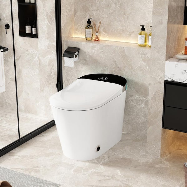 White Elongated Smart Bidet Toilet 1.28 GPF with Auto Open Sensing, Massage Cleaning, Kid Mode, Warm Water Sprayer Dryer