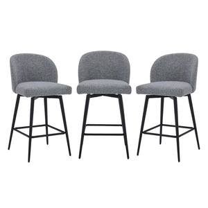 Cynthia 26 in. Grey Multi Color High Back Metal Swivel Counter Stool with Fabric Seat (Set of 3)