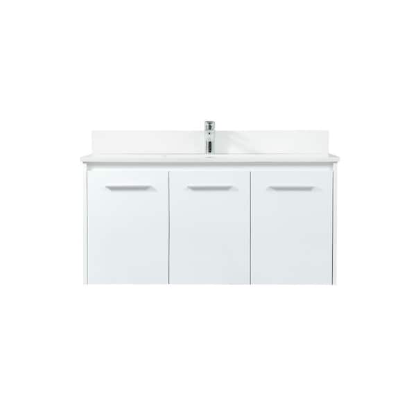 Unbranded 40 in. W Single Bath Vanity in White with Engineered Stone Vanity Top in Ivory with White Basin with Backsplash