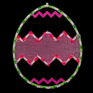 17 in. Lighted Green with Pink Chevron Stripe Easter Egg Window Silhouette