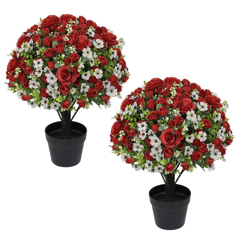 24 in. Red Indoor/Outdoor Artificial Rose Decorative Trimmed Tree in Grey Pot price history on PriceWatchPro