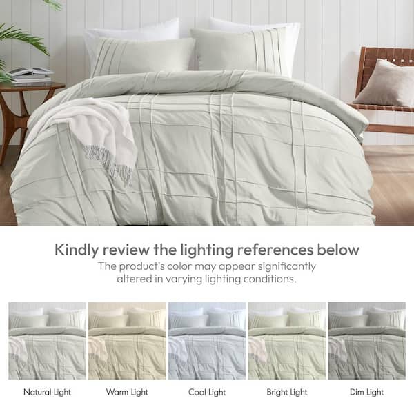 Porter 3-Piece Silver Microfiber Queen Soft Washed Pleated Duvet Cover Set