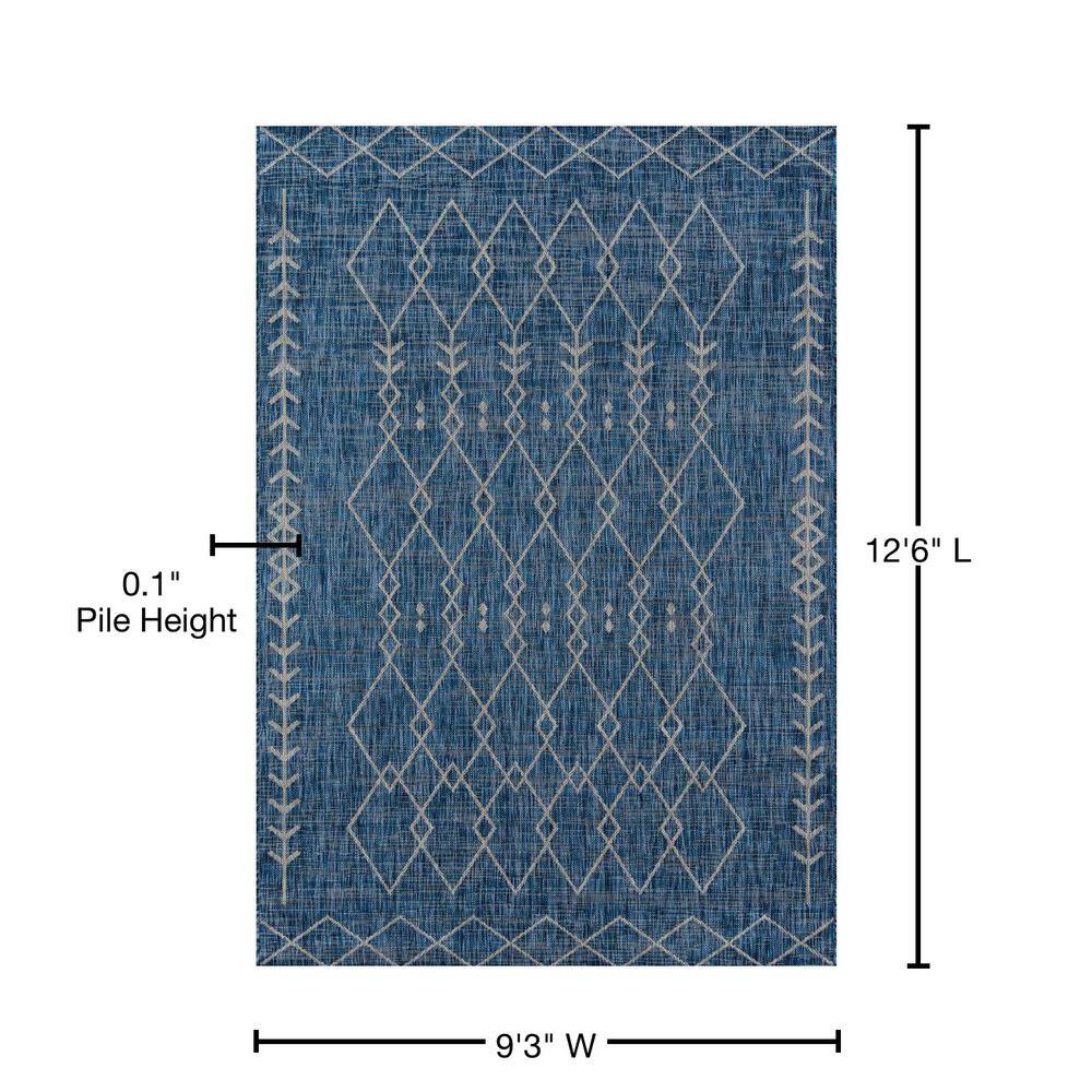 Chambray Blue Geometric Synthetic Rectangular Indoor/Outdoor Rug