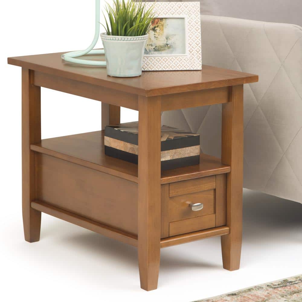 Warm Shaker Handcrafted Pine Side Table with Storage - Light Golden Brown
