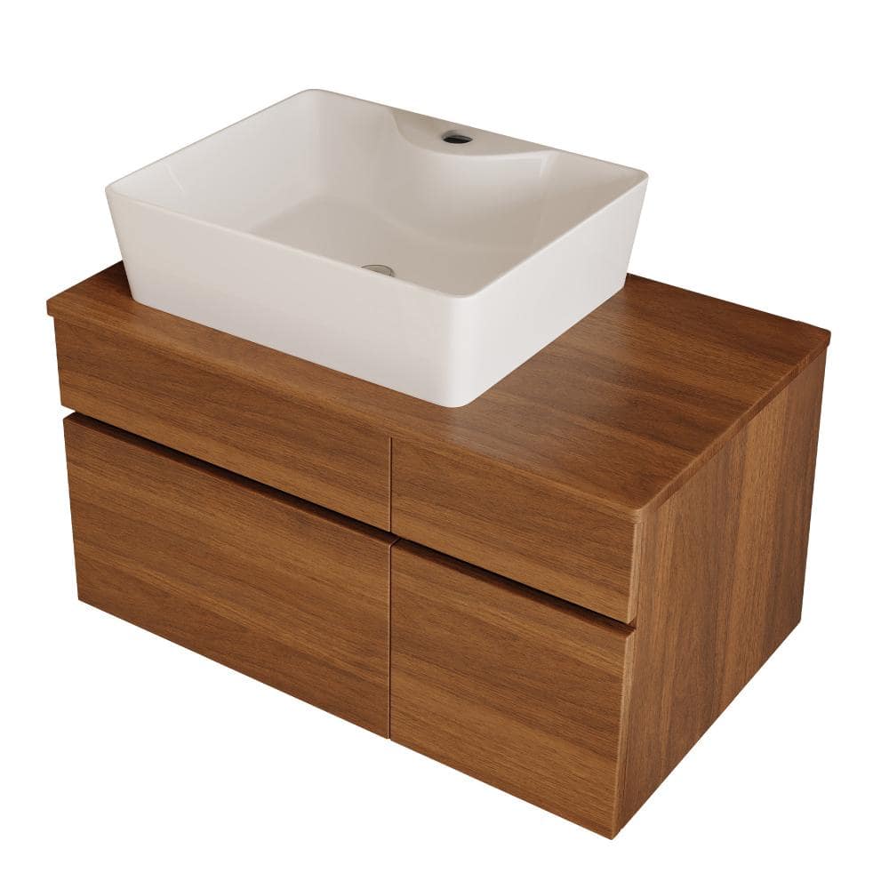 31.5 in. W Single Sink Wall-Mounted Bath Vanity in Walnut with Walnut Solid Wood Top Unassembled price history on PriceWatchPro