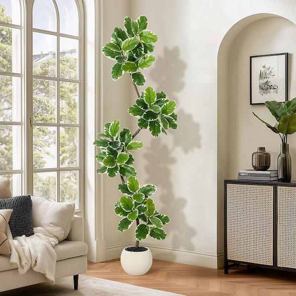 MOVECOM 7 ft. Artificial Fiddle Leaf Fig Tree Indoor, Faux Rubber Tree with  Sphere Planter, Tall Artificial Plants with Moss PHK_359N54FE_LHD