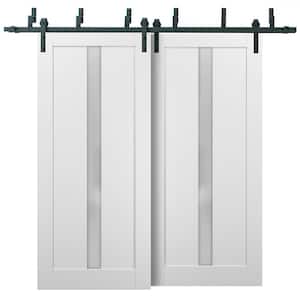 48 in. x 80 in. Lite Frosted Glass White Finished Pine MDF Sliding Barn Door with Hardware Kit