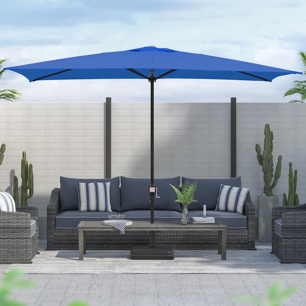 10 x 6.5ft. Steel Crank Rectangle Market Patio Umbrella in Navy