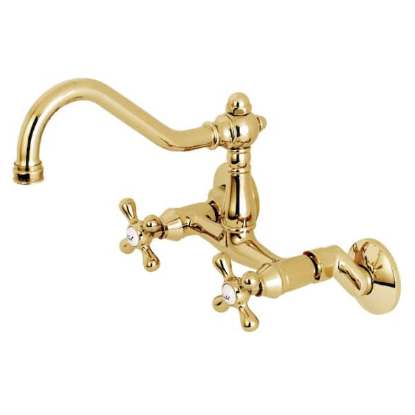 Kingston Brass Vintage 2-Handle Wall-Mount Standard Kitchen Faucet in Polished Brass