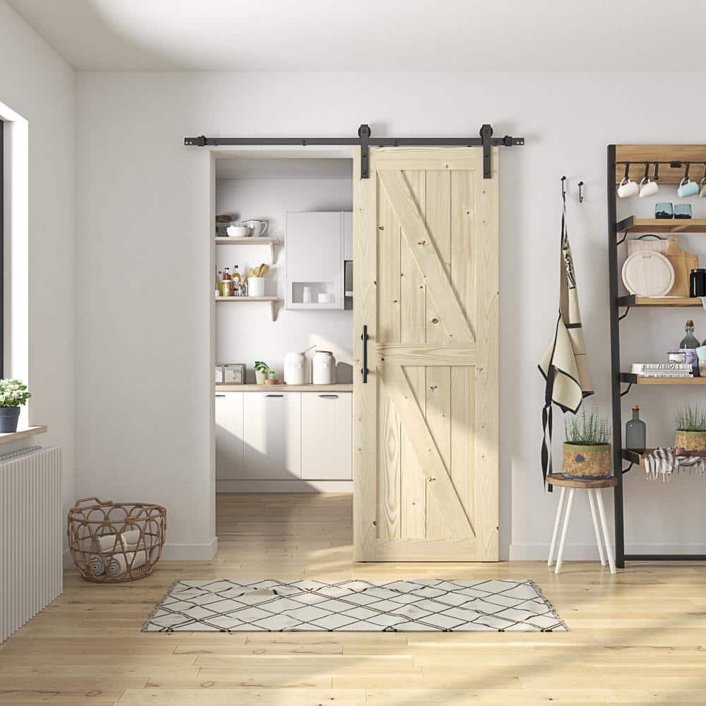 Knotty Wood 48" x 84" Unfinished Sliding Barn Door with Hardware Kit