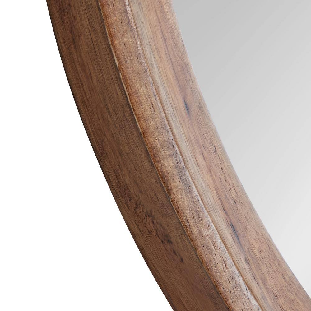24-Inch Round Brown Wood Framed Vanity Mirror
