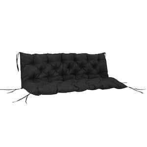 3-Seater Replacement Rectangular Outdoor Bench Cushion with Backrest in Tufted Black