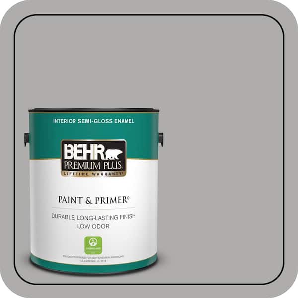BEHR PREMIUM PLUS 1 gal. #N520-3 Flannel Gray Semi-Gloss Enamel Low Odor Interior Paint & Primer