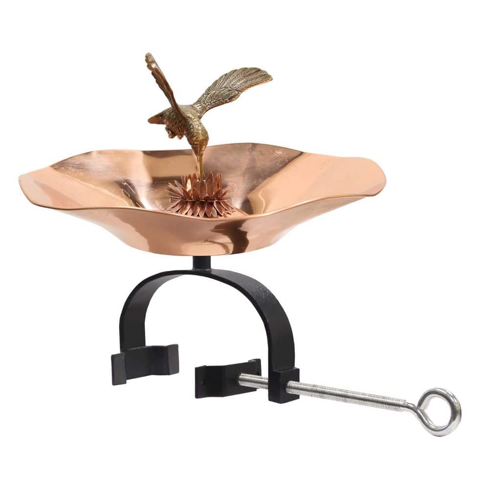 13.25 in.Dia. Round Polished Brass/Aluminum Hummingbird Birdbath with Black Wrought Iron Over Railing Bracket price history on PriceWatchPro