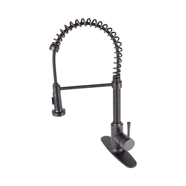 Unbranded Residential Single-Handle Spring Coil Pull-Down Sprayer Kitchen Faucet with Deck Plate in Oil Rubbed Bronze