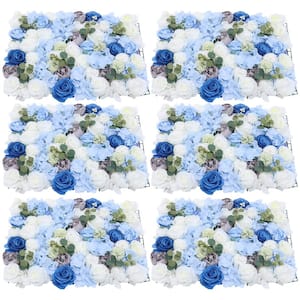 23.6 in. x 15.7 in. Blue Artificial Hydrangea Rose Flower Wall Panel Backdrop Decor (6-Pieces)