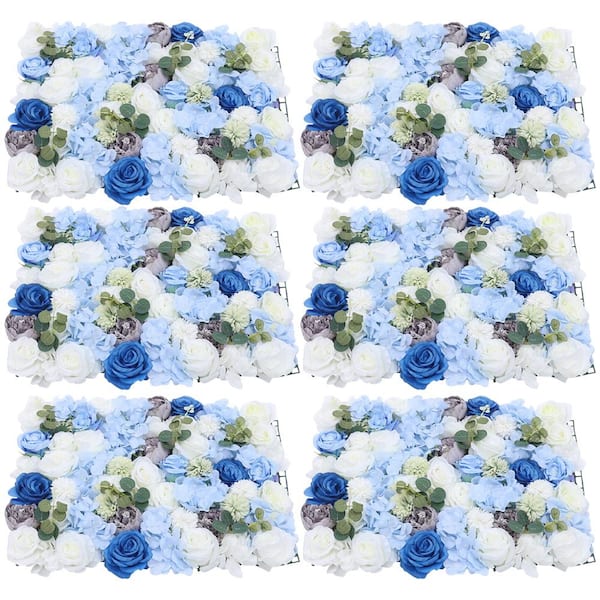 YIYIBYUS 23.6 in. x 15.7 in. Blue Artificial Hydrangea Rose Flower Wall Panel Backdrop Decor (6-Pieces)