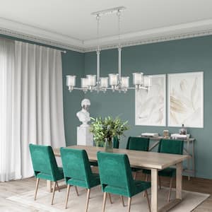 Bellington 8-Light Brushed Nickel Linear Chandelier with Clear Outer Glass and Satin Opal Inner Glass