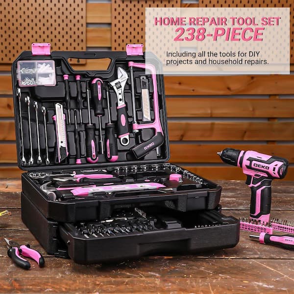 Laybus 238-Piece Pink Tool Kit Box Drill Set, Home Mechanic