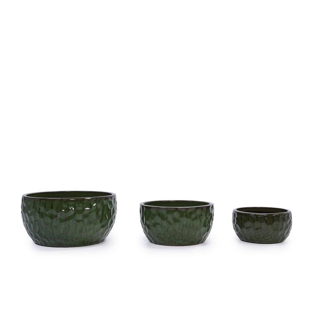 3 Pieces Ceramic Flowerpot, Modern Planter for Patio, Garden or Windowsills, Antique Green price history on PriceWatchPro
