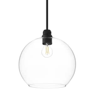 Florabelle 12 in. in. 1-Light Pendant Matte Black Clear Globe Glass Shade