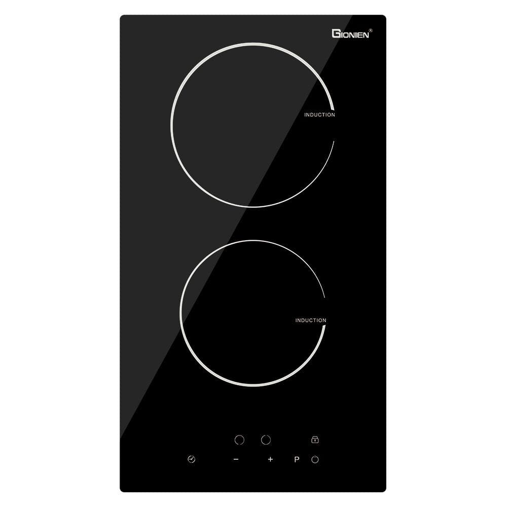 JEREMY CASS 12 in. Built-in Induction Hotplate 2-Elements Glass Top Electric Cooktop with Black 2-Burners and 9-Power Zones