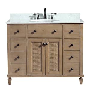 Annie 42 in. Bath Vanity in Weathered Fir with Marble Vanity Top in Carrara White with White Basin