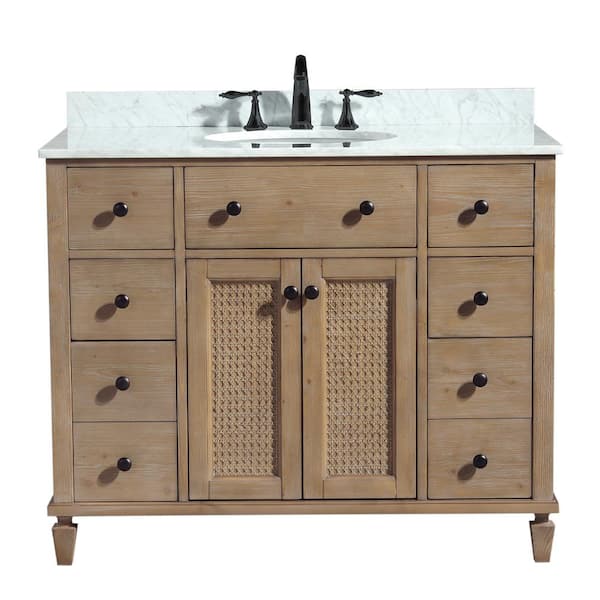 Ari Kitchen and Bath Annie 42 in. Bath Vanity in Weathered Fir with Marble Vanity Top in Carrara White with White Basin