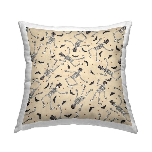 Stupell Industries Fun Skeleton Hats Halloween Pattern Beige Abstract Polyester 18in. X 18in. Throw Pillow