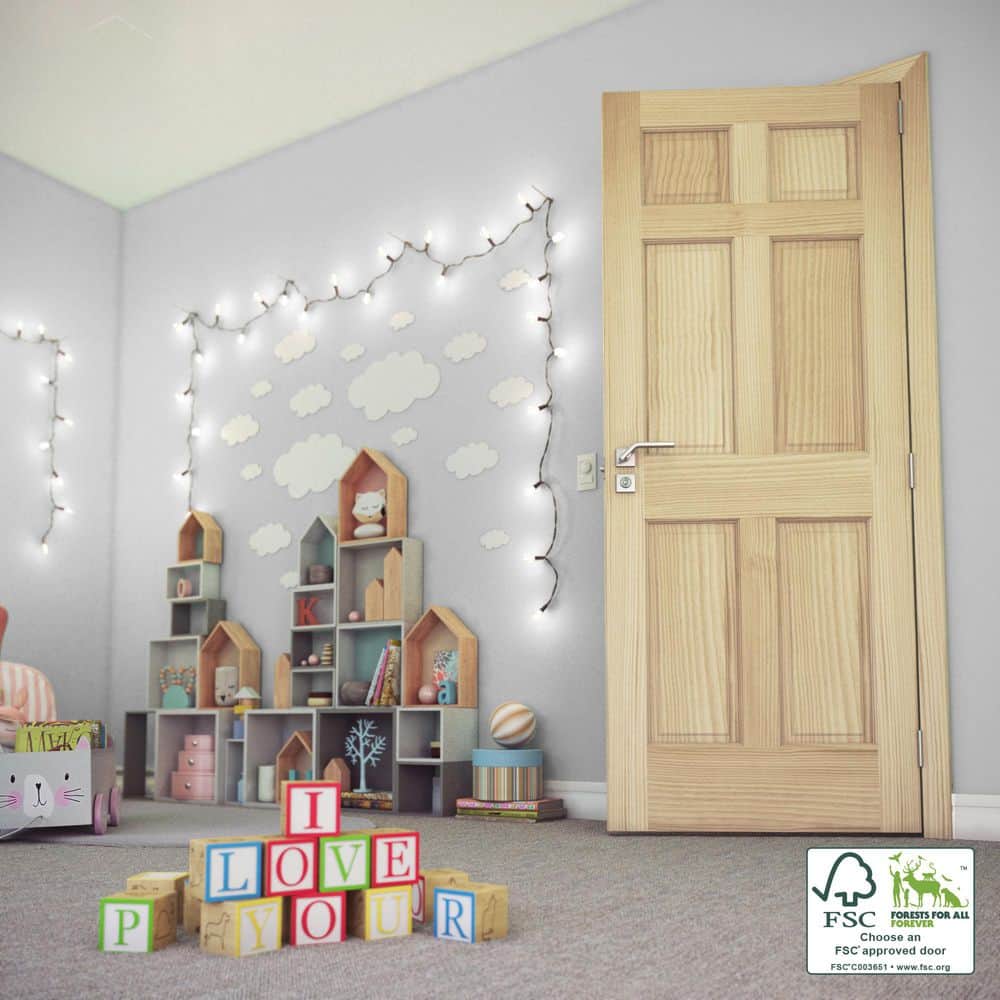 80" x 28" Unfinished Clear Pine 6-Panel Solid Wood Door