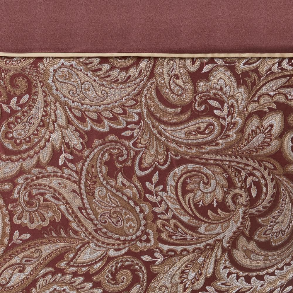 Burgundy Paisley Jacquard Shower Curtain with Solid Panel
