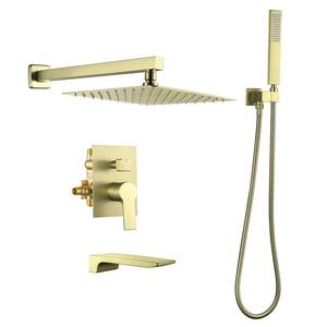 Single Handle 1-Spray Tub and Shower Faucet Handheld Shower Combo with 10 in. Shower Head in Brushed Gold