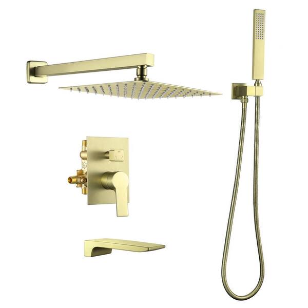 Satico Single Handle 1-Spray Tub and Shower Faucet Handheld Shower Combo with 10 in. Shower Head in Brushed Gold