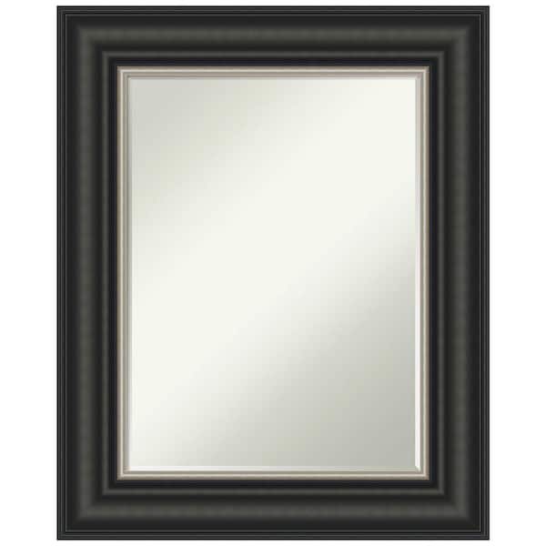 Amanti Art Ballroom Black Silver 25.5 in. x 31.5 in. Petite Bevel Modern Rectangle Framed Wall Mirror in Black