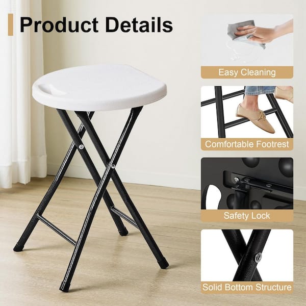 Folding Stool (Set of 4)-Portable Heavy-Duty Steel Frame, 18 in. Height, Lightweight White Seat for Indoor/Outdoor Use