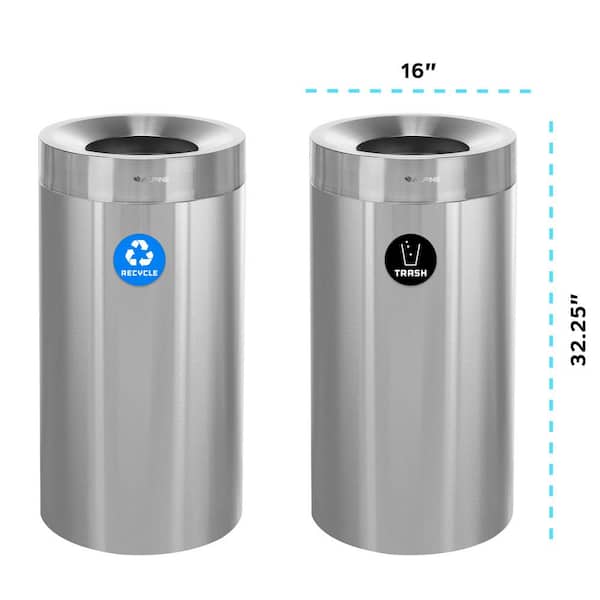 27 Gal. Stainless Steel Open Top Recycling Can and Commercial Vented Trash Can (2-Pack)