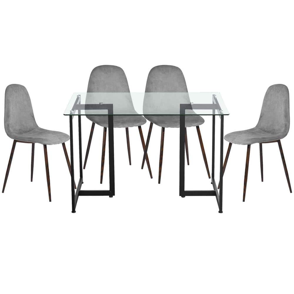 Homy Casa Slip Charlton Grey 5Pcs Dining Set with Glass Top Black Leg